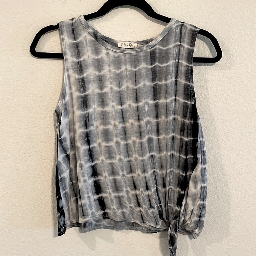 Olivia Rea Women’s Cropped Tank Top Large Grey & White Tie Dye Bohemian Festival